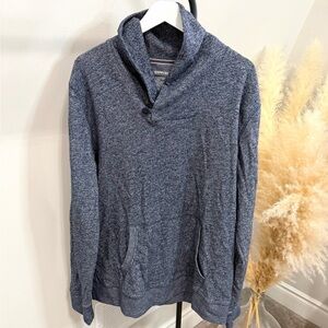 Express Shawl Collar Pullover Sweater | Blue Heather Cotton Blend